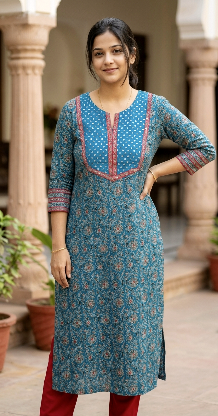 Cotton kurti [Teal green ,Bottle green]