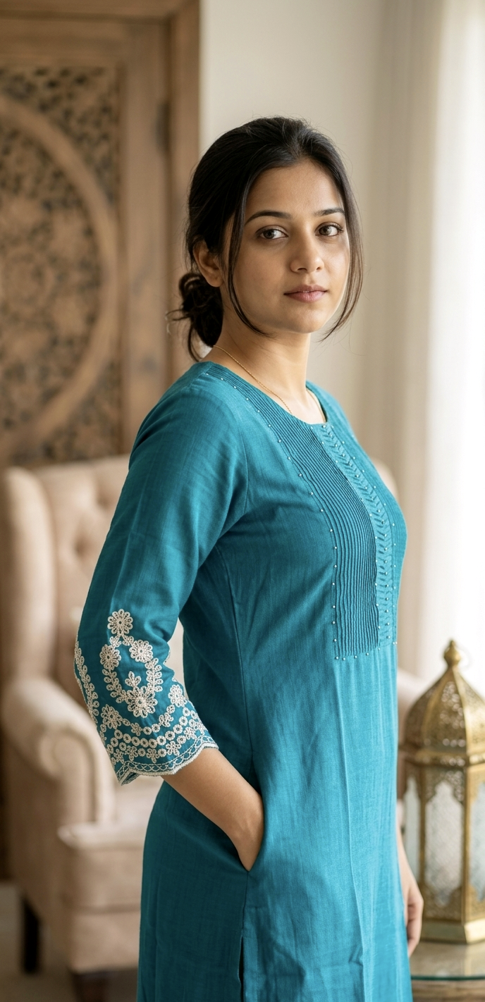 Roman Silk Top [Aqua blue and Pink]