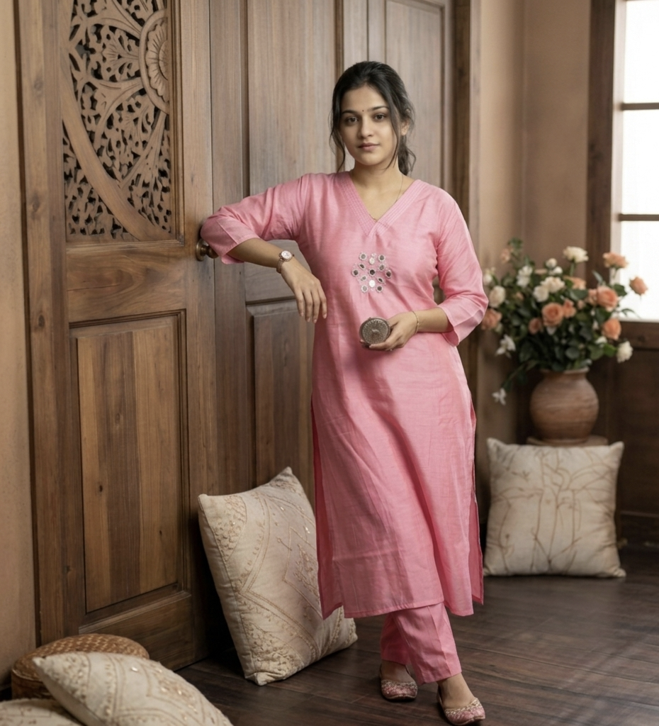 Chanderi Silk Set [Baby Pink]