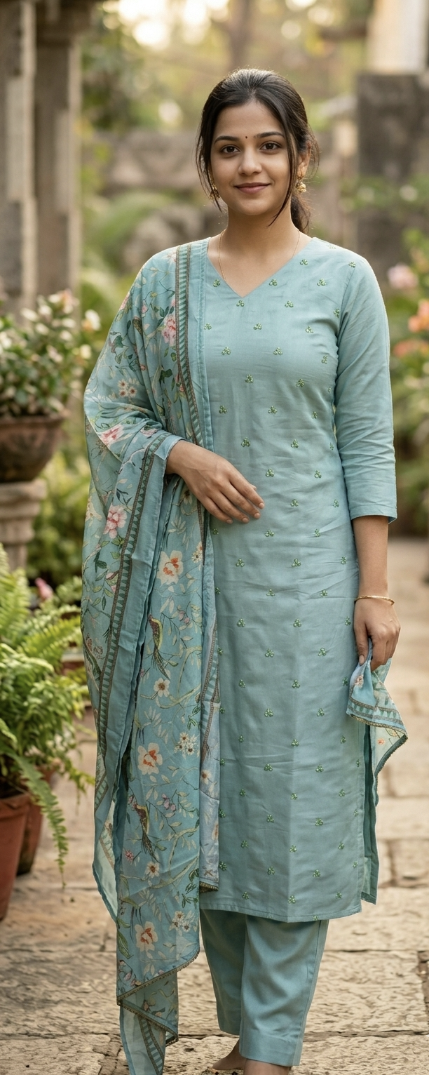 Semi Chanderi Set [Pestel green ,Pestel pink]