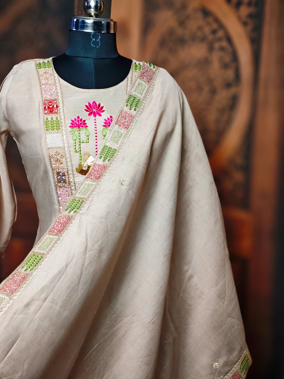 Mal Chanderi Silk Suit [Chikoo]